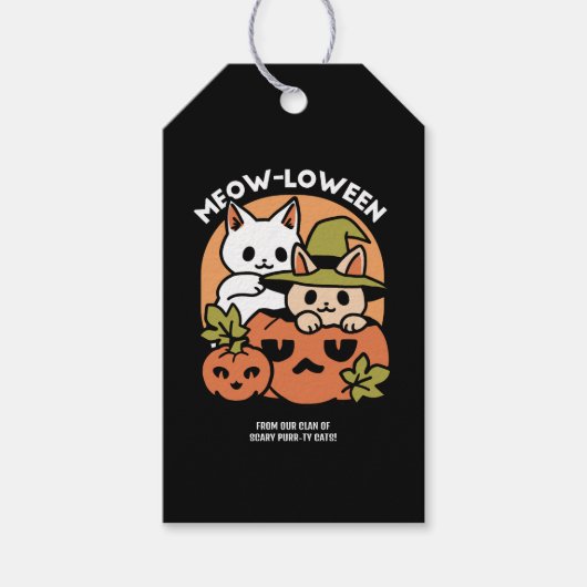 Meow-Loween - Feestelijke Halloween Cat Design Cadeaulabel (Voorkant)