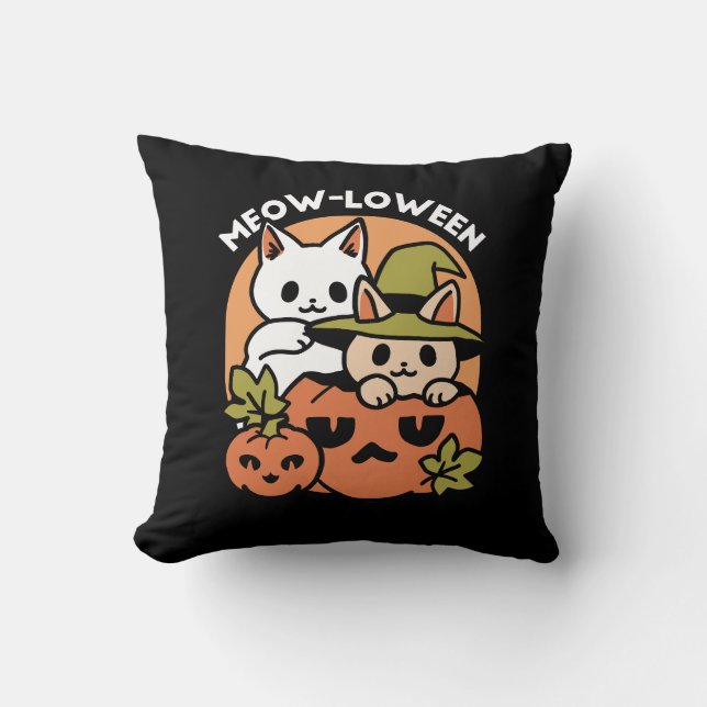 Meow-Loween - Feestelijke Halloween Cat Design Kussen (Voorkant)