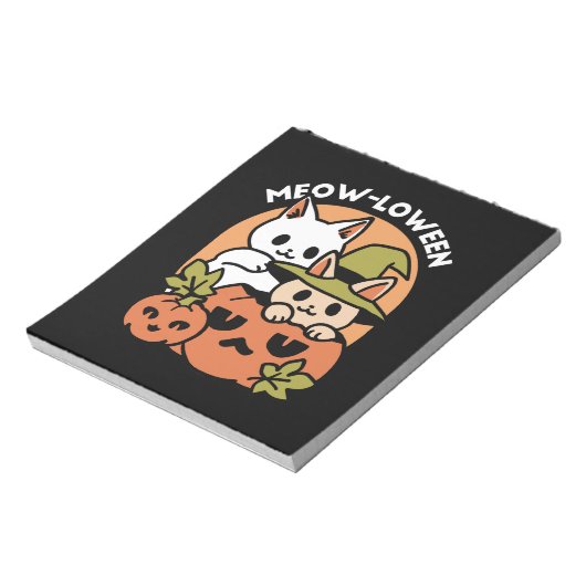 Meow-Loween - Feestelijke Halloween Cat Design Notitieblok (Linkerzijde)