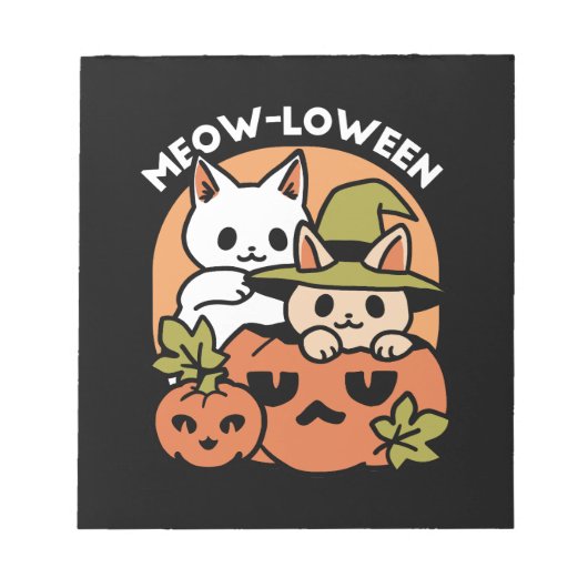 Meow-Loween - Feestelijke Halloween Cat Design Notitieblok (Voorkant)