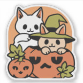Meow-Loween - Feestelijke Halloween Cat Design Sticker (Voorkant)