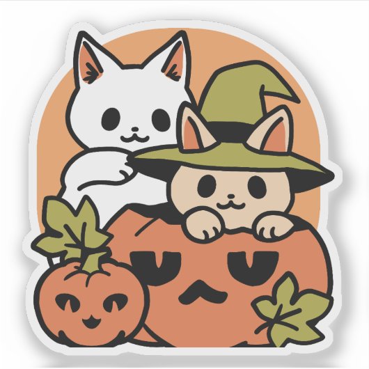 Meow-Loween - Feestelijke Halloween Cat Design Sticker (Voorkant)