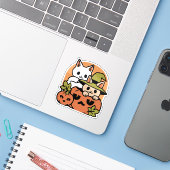 Meow-Loween - Feestelijke Halloween Cat Design Sticker (Laptop met iPhone)