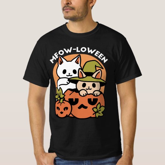 Meow-Loween - Feestelijke Halloween Cat Design T-shirt (Voorkant)