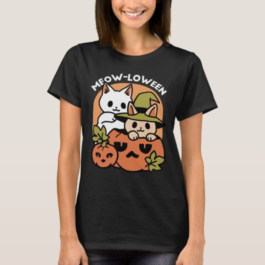 Meow-Loween - Feestelijke Halloween Cat Design T-shirt (Voorkant)