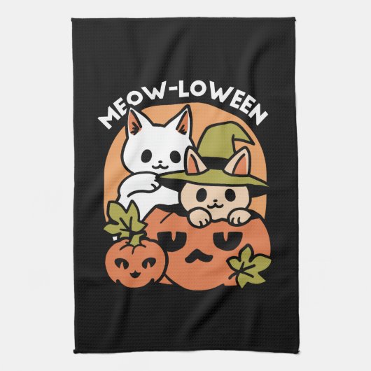 Meow-Loween - Feestelijke Halloween Cat Design Theedoek (Verticaal)