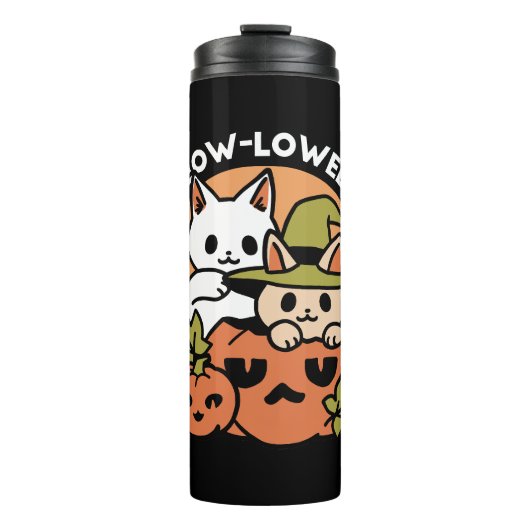 Meow-Loween - Feestelijke Halloween Cat Design Thermosbeker (Voorkant)