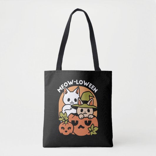 Meow-Loween - Feestelijke Halloween Cat Design Tote Bag (Voorkant)