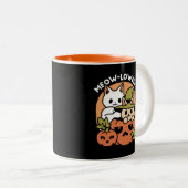 Meow-Loween - Feestelijke Halloween Cat Design Tweekleurige Koffiemok (Voorkant rechts)
