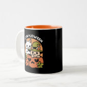 Meow-Loween - Feestelijke Halloween Cat Design Tweekleurige Koffiemok (Voorkant links)