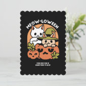 Meow-Loween - Festief Halloween kat ontwerp Feestdagenkaart (Staand voorkant)