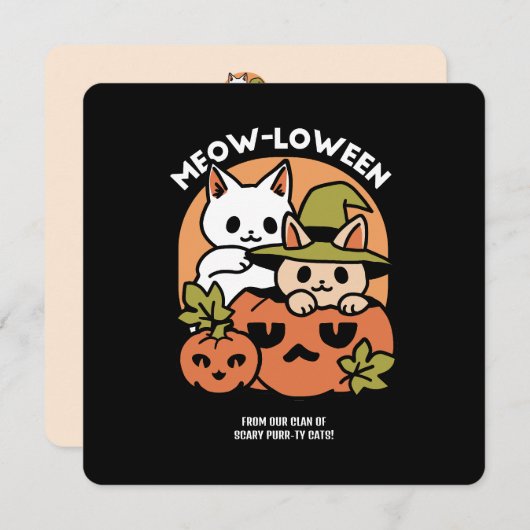Meow-Loween - Festief Halloween Kattendesign Feestdagenkaart (Voorkant / Achterkant)