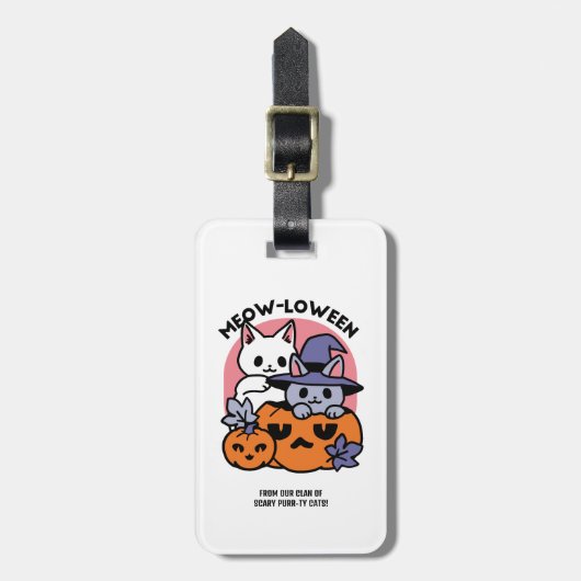Meow-Loween - Schattige Halloween Cat Design Bagagelabel (Voorkant verticaal)