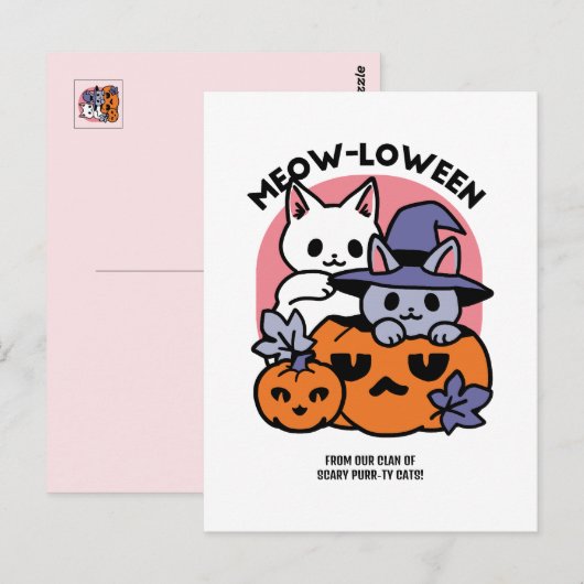 Meow-Loween - Schattige Halloween Cat Design Briefkaart (Voorkant / Achterkant)