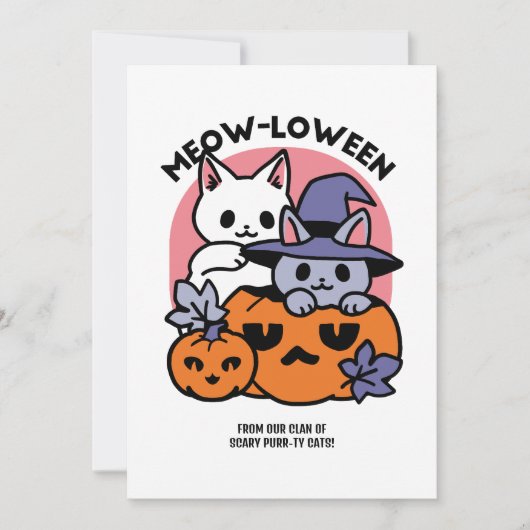 Meow-Loween - Schattige Halloween Cat Design Feestdagenkaart (Voorkant)