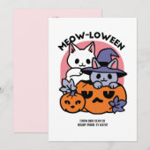 Meow-Loween - Schattige Halloween Cat Design Feestdagenkaart (Voorkant / Achterkant)