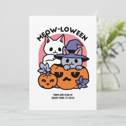 Meow-Loween - Schattige Halloween Cat Design Feestdagenkaart (Staand voorkant)
