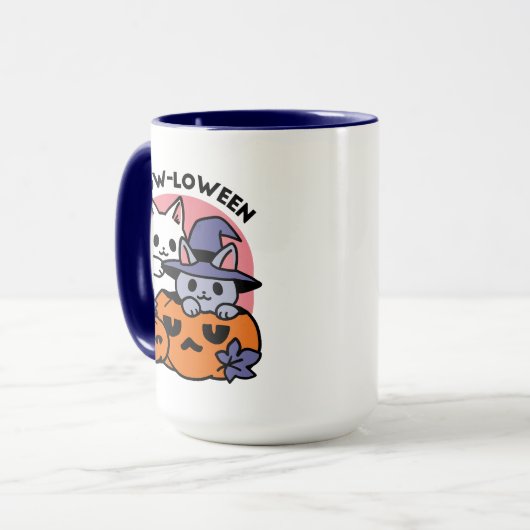 Meow-Loween - Schattige Halloween Cat Design Mok (Voorkant links)