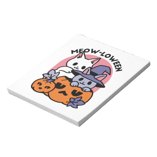 Meow-Loween - Schattige Halloween Cat Design Notitieblok (Linkerzijde)