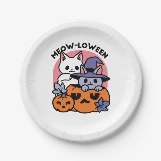 Meow-Loween - Schattige Halloween Cat Design Papieren Bordje (Voorkant)