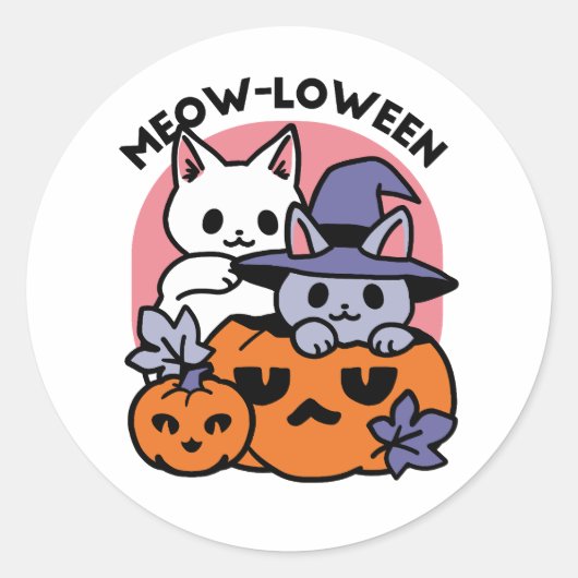 Meow-Loween - Schattige Halloween Cat Design Ronde Sticker (Voorkant)