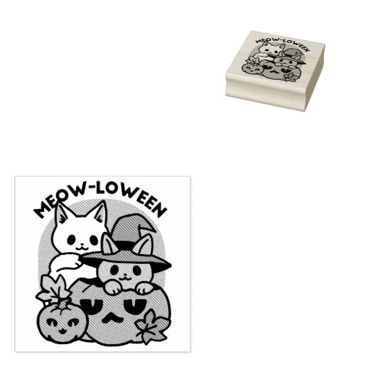 Meow-Loween - Schattige Halloween Cat Design Rubberstempel (Gestempeld)