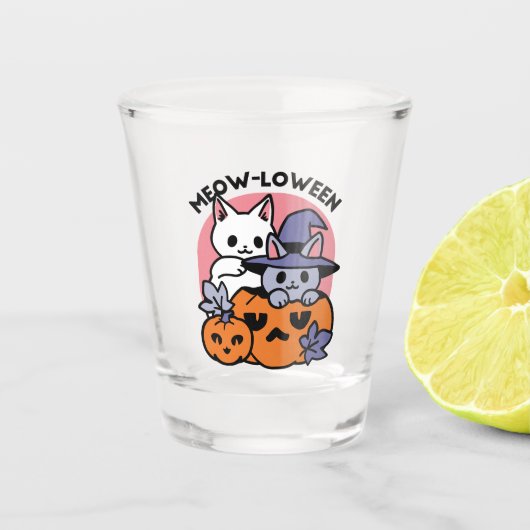 Meow-Loween - Schattige Halloween Cat Design Shot Glas (Voorkant)