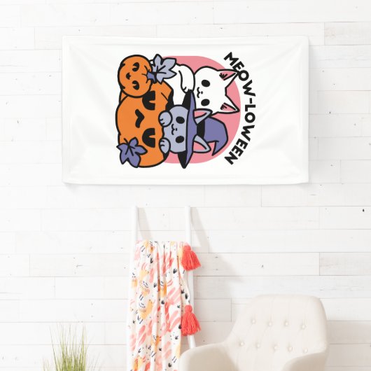 Meow-Loween - Schattige Halloween Cat Design Spandoek (Insitu)