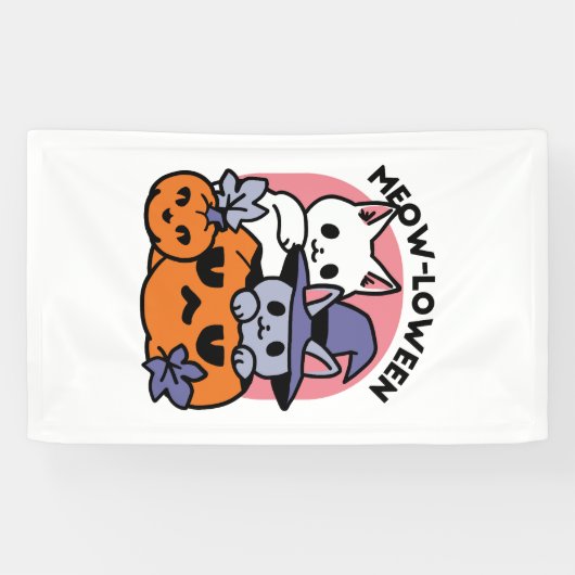 Meow-Loween - Schattige Halloween Cat Design Spandoek (Horizontaal)