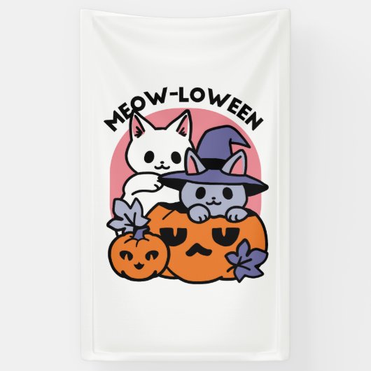 Meow-Loween - Schattige Halloween Cat Design Spandoek (Verticaal)