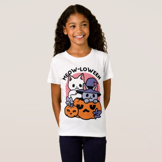 Meow-Loween - Schattige Halloween Cat Design T-shirt (Voorkant volledig)