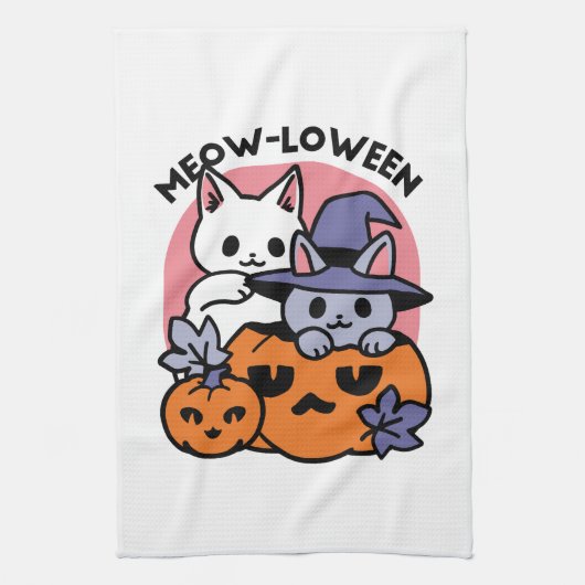 Meow-Loween - Schattige Halloween Cat Design Theedoek (Verticaal)