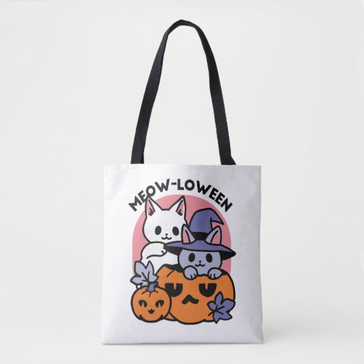 Meow-Loween - Schattige Halloween Cat Design Tote Bag (Voorkant)