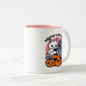 Meow-Loween - Schattige Halloween Cat Design Tweekleurige Koffiemok (Voorkant rechts)