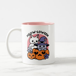 Meow-Loween - Schattige Halloween Cat Design Tweekleurige Koffiemok