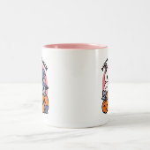 Meow-Loween - Schattige Halloween Cat Design Tweekleurige Koffiemok (Center)