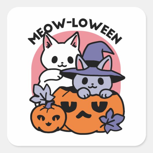Meow-Loween - Schattige Halloween Cat Design Vierkante Sticker (Voorkant)