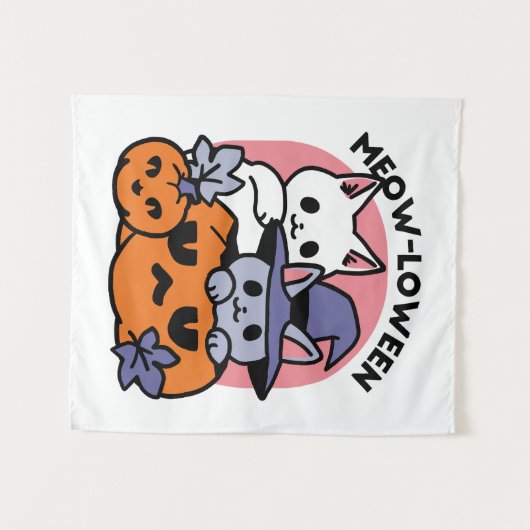 Meow-Loween - Schattige Halloween Cat Design Wandkleed (Voorkant (horizontaal))