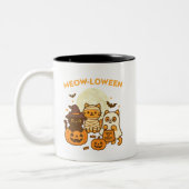 Meow-loween - Schattige Halloween Kattenkostuum On Tweekleurige Koffiemok (Links)