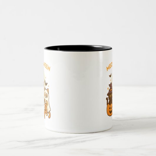 Meow-loween - Schattige Halloween Kattenkostuum On Tweekleurige Koffiemok (Center)