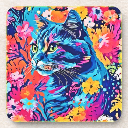 Meow meesterwerken: Optimale Cat Paint Art Bier Onderzetter (Voorkant)
