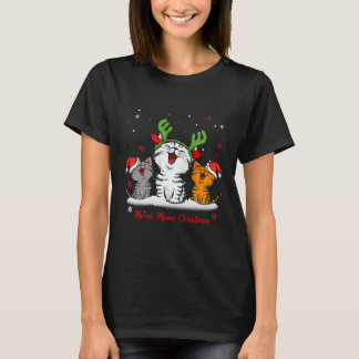 Meow Meow Christmas Cat Wear Reindeer T-shirt