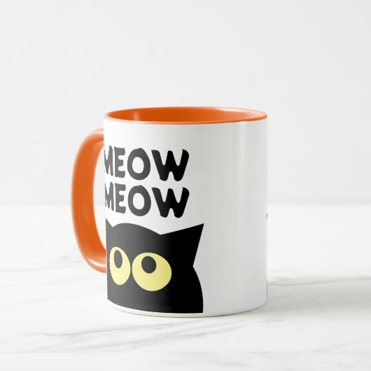 Meow Meow Grappige kat meme cartoon koffie mok cad (Voorkant links)