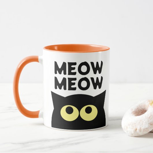 Meow Meow Grappige kat meme cartoon koffie mok cad (Met donut)
