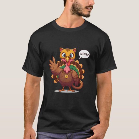 Meow Meow Ik ben een Kat Thanksgiving Turkije T-shirt (Voorkant)