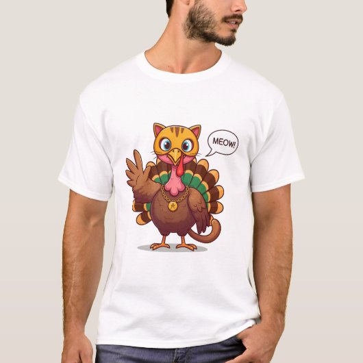 Meow Meow Ik ben een Kat Thanksgiving Turkije T-shirt (Voorkant)