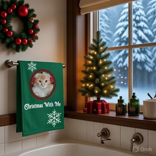 Meow Merry Christmas Photo Customize Bath Towel Se Bad Handdoek