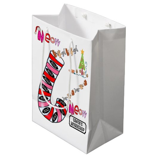 Meow Merry kerstcadeautassen Elf Medium Cadeauzakje (Voorkant Gekanteld)