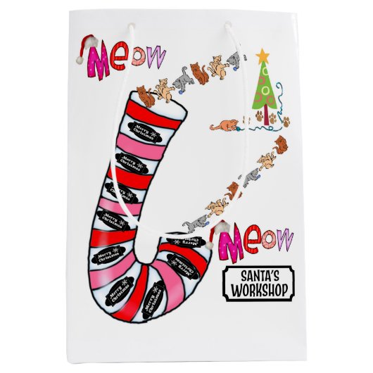 Meow Merry kerstcadeautassen Elf Medium Cadeauzakje (Voorkant)