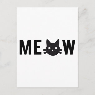 Meow, met zwart kattengezicht, tekstontwerp briefkaart